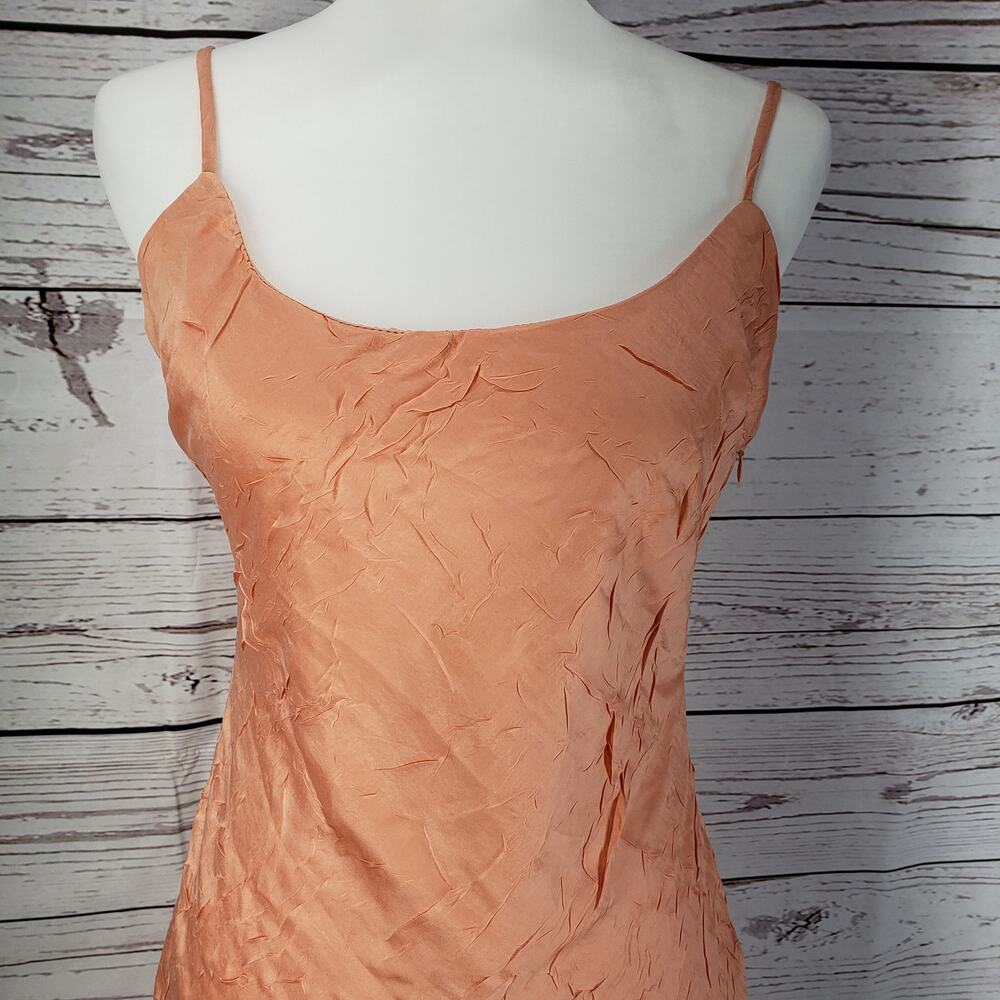 Lulus New Women's Peach Orange Crinkle Satin Mini Slip Dress Size M - Picture 3 of 12
